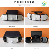 Lampu Dinding Tenaga Surya Sensor Gerak PIR Luar Ruangan 160 LED Tiga Kepala Dapat Disesuaikan IP65 Tahan Air untuk Pagar Taman Halaman Villa