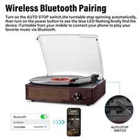 Pemutar Piringan Hitam Vinyl dengan Penerima Bluetooth Terintegrasi & 2 Speaker Stereo, Pemutar Piringan Hitam Retro Portabel 3 Kecepatan 3 Ukuran
