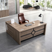 Escritorio Ejecutivo Moderno con Gabinete de Almacenamiento, Escritorio de Computadora de Madera para Gerentes