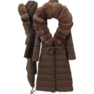 Nouvelle veste d'hiver en duvet pour <span class=keywords><strong>femme</strong></span> avec col en fourrure de renard 2026, <span class=keywords><strong>longue</strong></span>, sous le genou, à lacets, taille cintrée, amincissante - Product Image 3