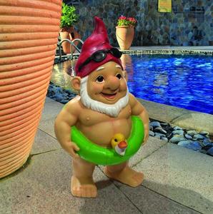 Mignon Résine Sexy Gnome De Jardin Nu Avec Swing Anneau Statue Piscine Plage Décoration - Product Image 4