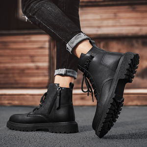 Зимние бархатные ботинки из кожи верблюжьего хлопка, мужские ботинки на толстой подошве в британском стиле с молнией сбоку - Product Image 4