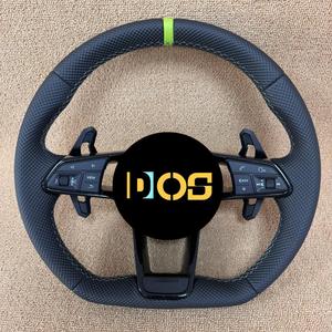 Volant de direction en daim <span class=keywords><strong>noir</strong></span> perforé à fond plat avec palettes et boutons pour <span class=keywords><strong>Audi</strong></span> Q3 Q5 Q7 Q8 RS Q3 Q5 Q7 - Accessoires automobiles - Product Image 5