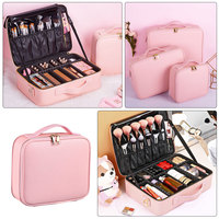 Trousse de maquillage de voyage en cuir PU, sac à cosmétiques de voyage, trousse de maquillage Portable avec séparateurs réglables