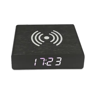 EMAF Cama Noche Mini Mesa de <span class=keywords><strong>Estudio</strong></span> Portátil Madera Teléfono Móvil Accesorios Cargador Inalámbrico LED Electrónico Digital Madera Despertador - Product Image 1