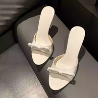 Sandales mules à talon aiguille pour femme, avec nœud décoratif, bout ouvert, blanches et noires, à paillettes, pour soirée et cérémonie, vente en gros 2026
