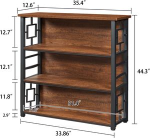 <span class=keywords><strong>Bibliothèque</strong></span> <span class=keywords><strong>basse</strong></span> et large en bois et métal brun rustique avec quatre niveaux de rangement profonds. Cette étagère compacte et courte convient aux petits salons - Product Image 6