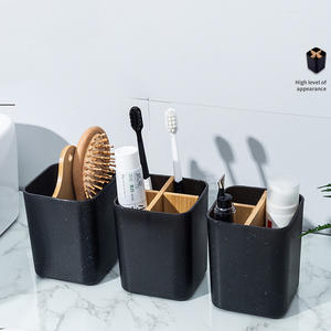 Luxe écologique 4 fentes multifonctionnel bureau <span class=keywords><strong>bois</strong></span> stylo support salle de bain bambou naturel <span class=keywords><strong>noir</strong></span> <span class=keywords><strong>porte</strong></span>-<span class=keywords><strong>brosse</strong></span> à dents - Product Image 2
