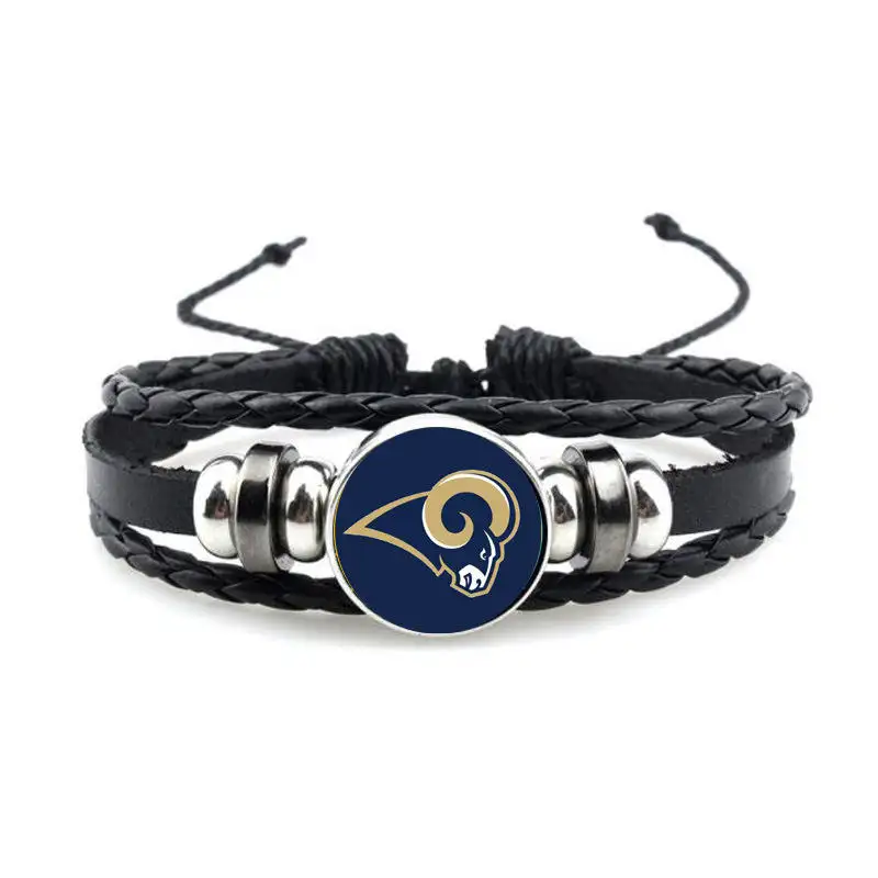 New Arrival Nfl Men's Genuine Leather Hand Jewelry Vintage Handmade Braided Leather Bracelet Magnetic Clasp Leather Bracelet - B