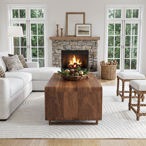 Rectangular 2-Tier Wooden Coffee Table with Open <b>Storage</b> Shelf Rounded Edge Low Profile Tea Table Modern Minimalist Center Table - Product Image 2
