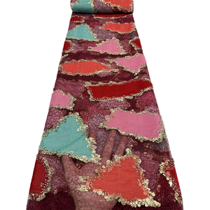 Tela <span class=keywords><strong>de</strong></span> encaje africana geométrica multicolor NI.AI con lentejuelas doradas bordadas, encaje nigeriano <span class=keywords><strong>de</strong></span> tul, encaje Aso Ebi para vestidos <span class=keywords><strong>de</strong></span> fiesta. - Product Image 3