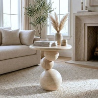 Nouvelle table d'appoint en pierre de travertin beige au design contemporain, écologique et réglable en hauteur, pour salon, hôtel, entrée