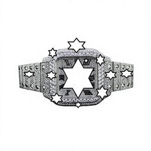 Montre en argent sertie de pierres, chiffres romains, carrée, mécanique, pour homme, style hip-hop, luxe, moissanite - Product Image 1