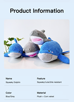 Jouet à mâcher interactif pour chien, en peluche écologique, résistant aux morsures, avec fonction couineuse et dissimulateur de nourriture, motifs dauphin et requin, anti-ennui