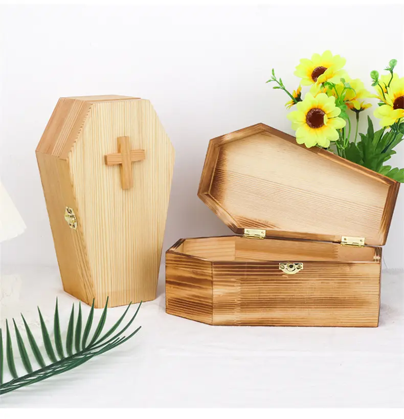 素朴な小さな木製の棺の形のボックスハロウィンパーティーのための充填可能なミニ棺ゴスの装飾小さなペットの埋葬装身具収納