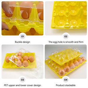 Plateau à œufs pliable personnalisé à 15 alvéoles en matériaux recyclés jaunes, emballage jetable en plastique PET pour supermarché avec couvercle transparent pour - Product Image 4