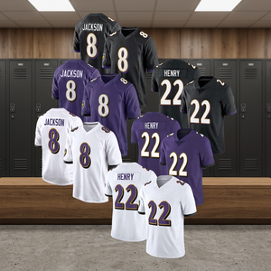 Maillot de football américain brodé pour jeunes, 8 Lamar Jackson, 22 Derrick Henry, pour enfants, 100% polyester, maille respirante, séchage rapide, cousu - Product Image 4
