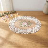 Napperons en dentelle 14*20cm pour table à manger, brodés de luxe, creux, pour décoration de mariage, en gros, en stock