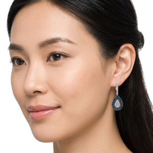 Teardrop <b>Dangle</b> <b>Earrings</b> 2.97 Cttw White And Blue <b>Diamond</b> Round Cut 925 Sterling Silver For Women Wedding Jewelry - Product Image 2
