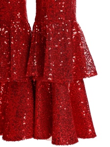 Conjunto de Dos Piezas con Lentejuelas para Niñas, Top Corto y Pantalones Acampanados con Mangas con Volantes, Cintura Alta, Disfraz para Espectáculos de Danza Infantiles, Personalizado - Product Image 3