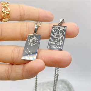Horóscopo de acero inoxidable para hombre y mujer, collar de joyería con colgante cuadrado chapado <span class=keywords><strong>en</strong></span> oro, signo del <span class=keywords><strong>Tarot</strong></span> del zodiaco, cadena de 12 Uds. - Product Image 5