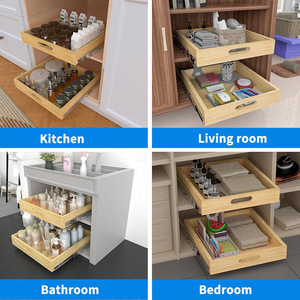 Bamboo Wood Pull Out <b>Drawer</b> <b>Storage</b> <b>Box</b> Rectangle 45L Durable Office Organizer Cabinet Organizers - Product Image 4