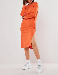 Customize Summer Midi Length Split <strong>Dress</strong> <strong>Orange</strong> Basic Long Sleeve Jersey Sexy t Shirt <strong>Dress</strong> - Product Image 2