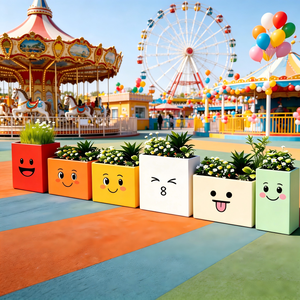 Fioriere da Esterno con Volti Sorridenti a Cartone Animato, Combinazione di Fioriere per Centri Commerciali e Esposizioni Esterne - Product Image 5