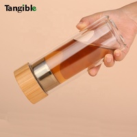 Gobelet en verre borosilicate à double paroi avec couvercle en bambou écologique de 350 ml, infuseur à thé long en acier inoxydable, filtre à café, utilisation en extérieur