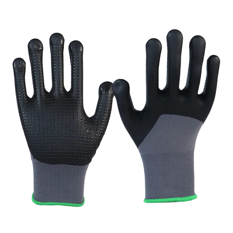 Fabricants de haute qualité 15G blanc polyester gris trempé gants enduits de mousse de nitrile de sécurité