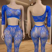 Tenue de festival, tenue de rave, ensemble deux pièces en résille bleue pour femmes, tenue de club sexy, tenue de pole dance, tenue de danse exotique