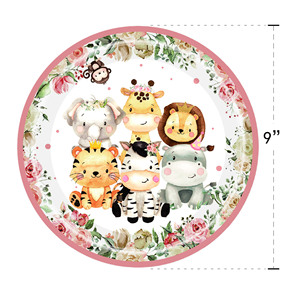 Ensemble de vaisselle de fête sur le thème du zoo de la jungle, assiettes en papier, gobelets, serviettes, fournitures de fête jetables, décorations d'anniversaire pour enfants - Product Image 2