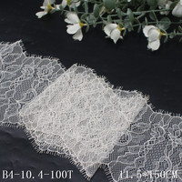 Dentelle Chantilly française rose clair de 11 cm, bordure florale festonnée, ruban en maille douce pour lingerie et robe de mariée