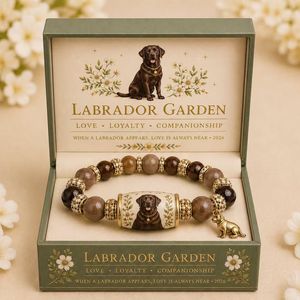 Pulsera Labrador Garden <span class=keywords><strong>Love</strong></span> Loyalty Companionship con Cuentas Redondas de Piedra Natural de 10 mm y Colgante de Perro de Metal, Ajustable - Product Image 4