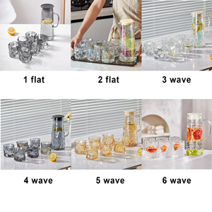 Bình nước làm mát 1450ml Bình nước thủy tinh có nắp + 6 cái 180 ml cốc nước thủy tinh màu Xám Bộ Ấm đun nước - Product Image 3