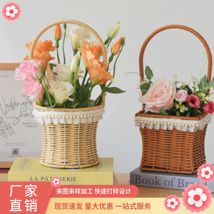 <b>Wicker</b> hand-woven flower and dried flower <b>basket</b>, perfect for living room decoration, souvenirs, picnics, and photo storage. - Product Image 5