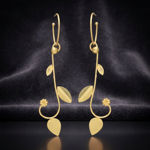 Matte Gold Botanical Vine Stem Delicate Leaf <b>Flower</b> <b>Wire</b> Drop Earrings Brass 18K Gold Plated Ethnic Wedding & Party Jewelry - Product Image 2