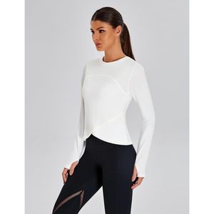 Womens Workout Top White Long Sleeve Crew Neck Thumbholes Breathable Yoga Gym Shirt L - Product Image 2