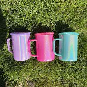 Taza de Café de Vidrio Sublimable de 17 oz, Color Leche y Cerveza, con Tapa de PP para Envolturas UV DTF, Taza con Brillo Holográfico - Product Image 3