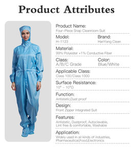 Combinaison antistatique de haute qualité, conforme aux normes de salle blanche, autoclavable, réutilisable, avec couvre-chaussures - Product Image 3