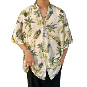 Camicia da uomo con motivo a manica corta da uomo in cotone Rayon Casual con fiori e frutta da viaggio vacanza con logo personalizzato alla moda per uomo - Product Image 1