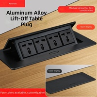 Enchufe de escritorio empotrado multiinterfaz de 13A con 4 tomas de corriente de tres orificios, de elevación lenta, negro, compatible con enchufes EU, UK, US