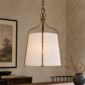 Lámpara Colgante de Latón ZEAL LIGHTING con Pantalla de Tambor, Acabado Dorado, E26 LED 2700K Blanco Cálido para Comedor - Product Image 1