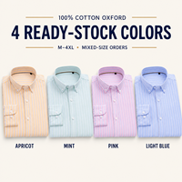 Chemise Oxford 100% coton pour homme, rayée, boutonnée, manches longues, style business décontracté, sans poche, en stock, vente en gros OEM