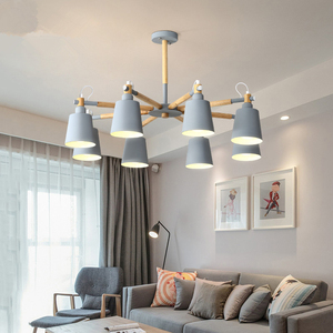 Lustre en <span class=keywords><strong>bois</strong></span> Macaron intérieur moderne nordique pour salon éclairage à <span class=keywords><strong>Suspension</strong></span> multitête taille de lampe moyenne à hauteur réglable - Product Image 1