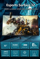 Monitor Curvo VA de 32 Pulgadas y 2800R, Pantalla para Juegos sin Marco de 1920*1080, 75~180Hz, con Efecto de Luz RGB Trasero para Juegos y Oficina