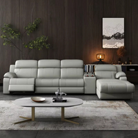 Sofá Eléctrico Italiano Moderno en Oferta, Juego de Sofás de Cuero Genuino Multifuncional con Función Reclinable y Combinación de Esquinas Metálicas