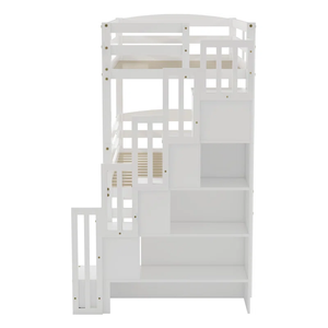 <span class=keywords><strong>Lit</strong></span> superposé triple en bois massif moderne <span class=keywords><strong>pour</strong></span> enfants avec design convertible et étagères de rangement - Product Image 4