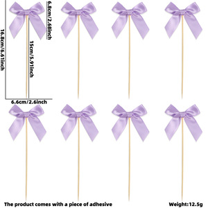 8 pz/pacco Topper per cupcake in poliestere a forma di fiocco, decorazioni per torte di compleanno a strato singolo, bandierine per dessert a forma di fiocco per ragazze - Product Image 6