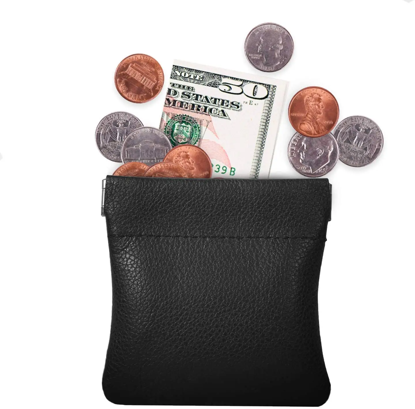 가죽 메탈 자석 열쇠 주머니 - 빈티지 스타일 동전 지갑, 블루/화이트/블랙